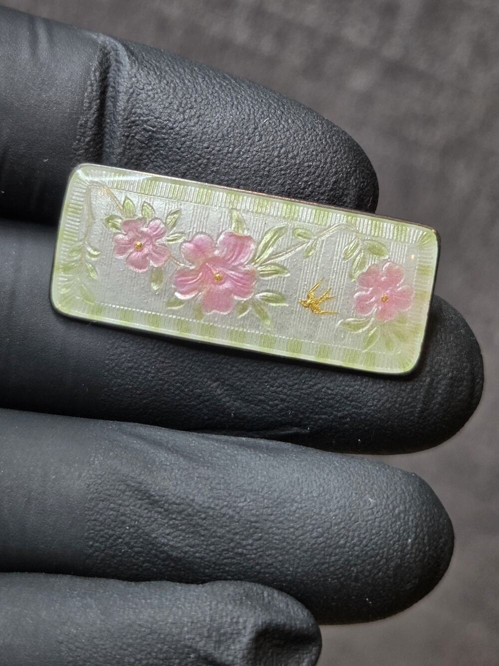 Antique CMR Charles M Robbins Sterling Champleve Enamel Floral Bird Brooch